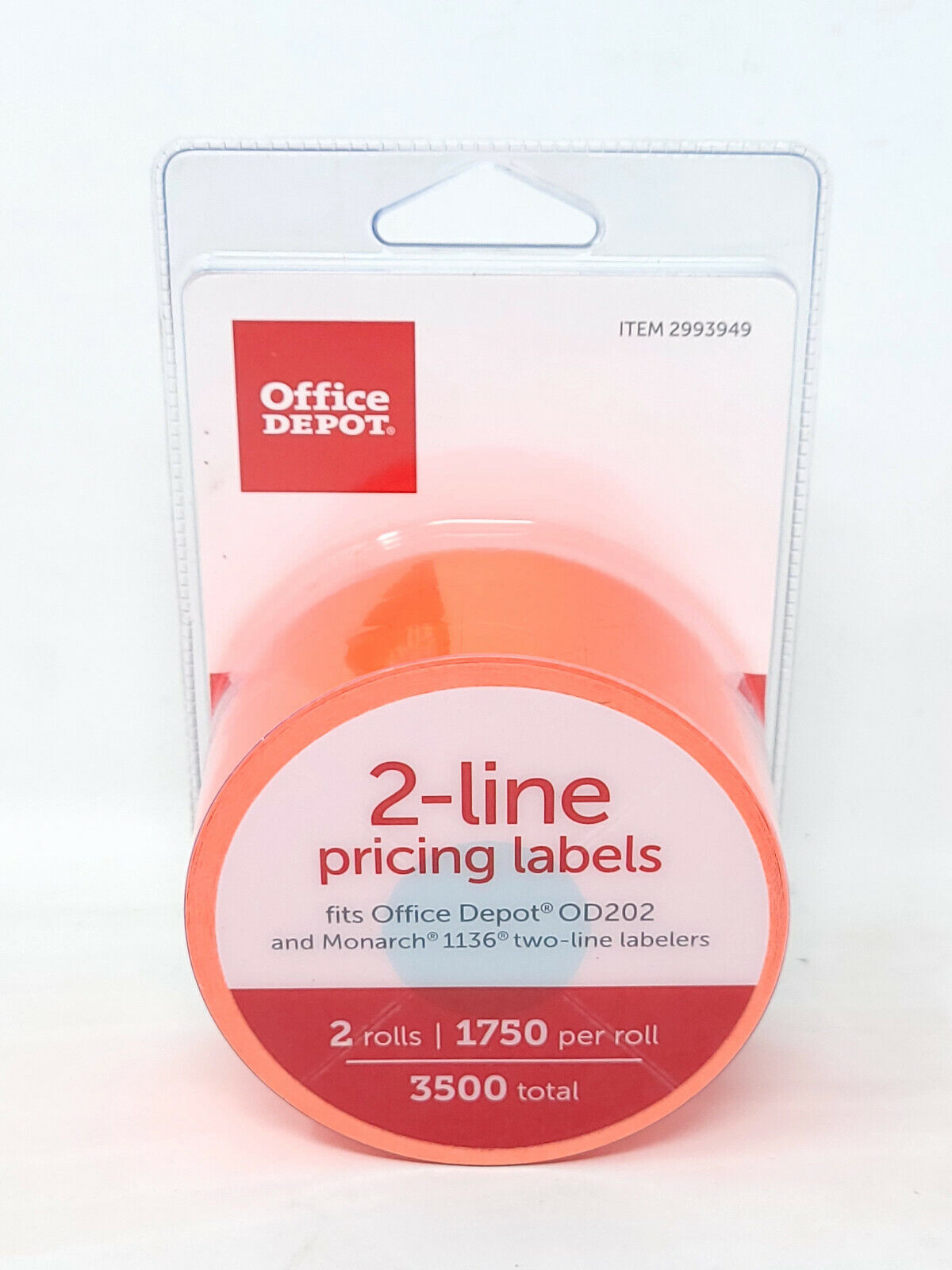 Office Depot Two-line Pricing Labels Fluorescent Red - Item 2993949 - NEW