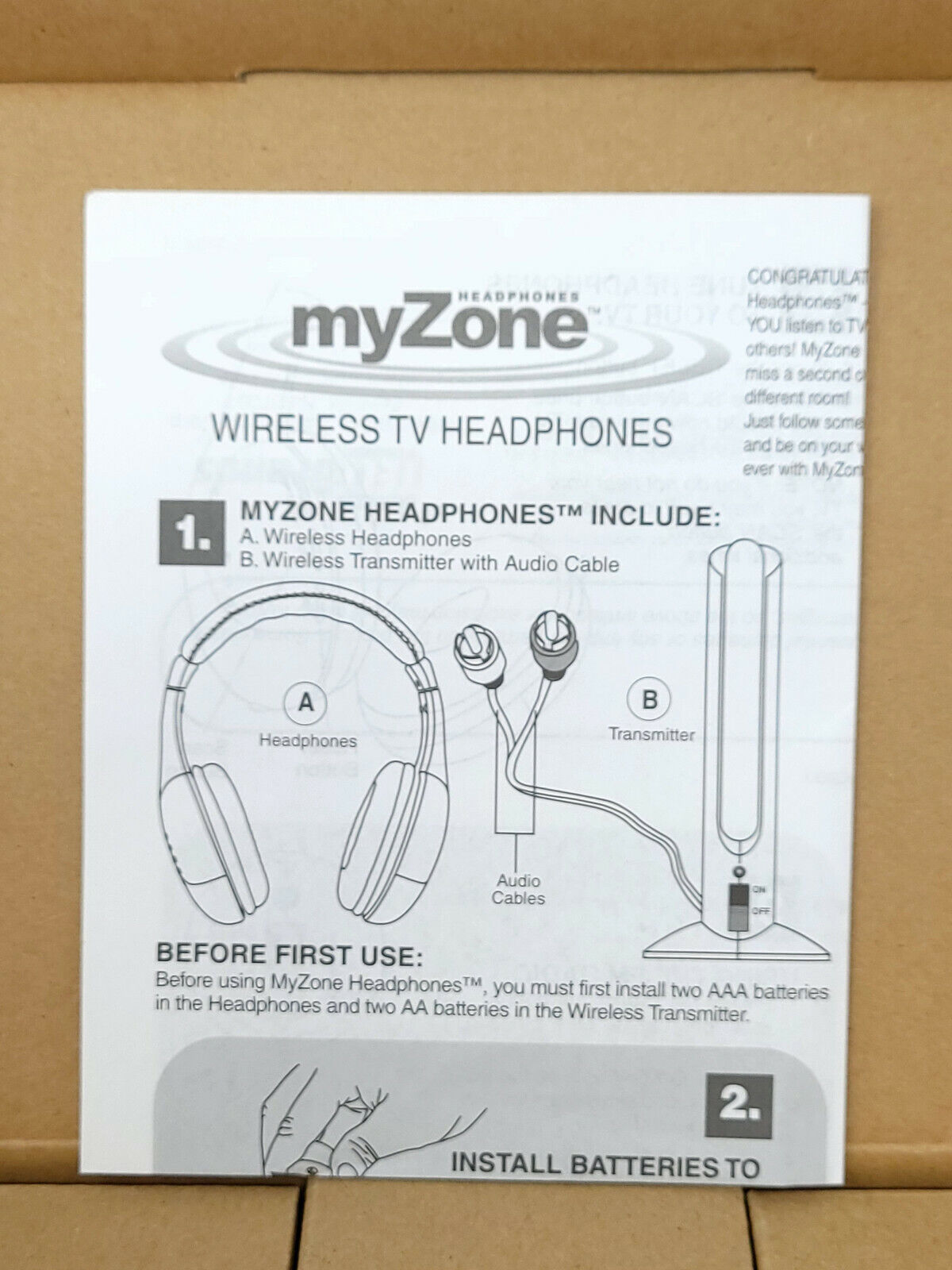 myZone Wireless TV Headphones ~ Model #56929 - 2x Headphones - New Open Box