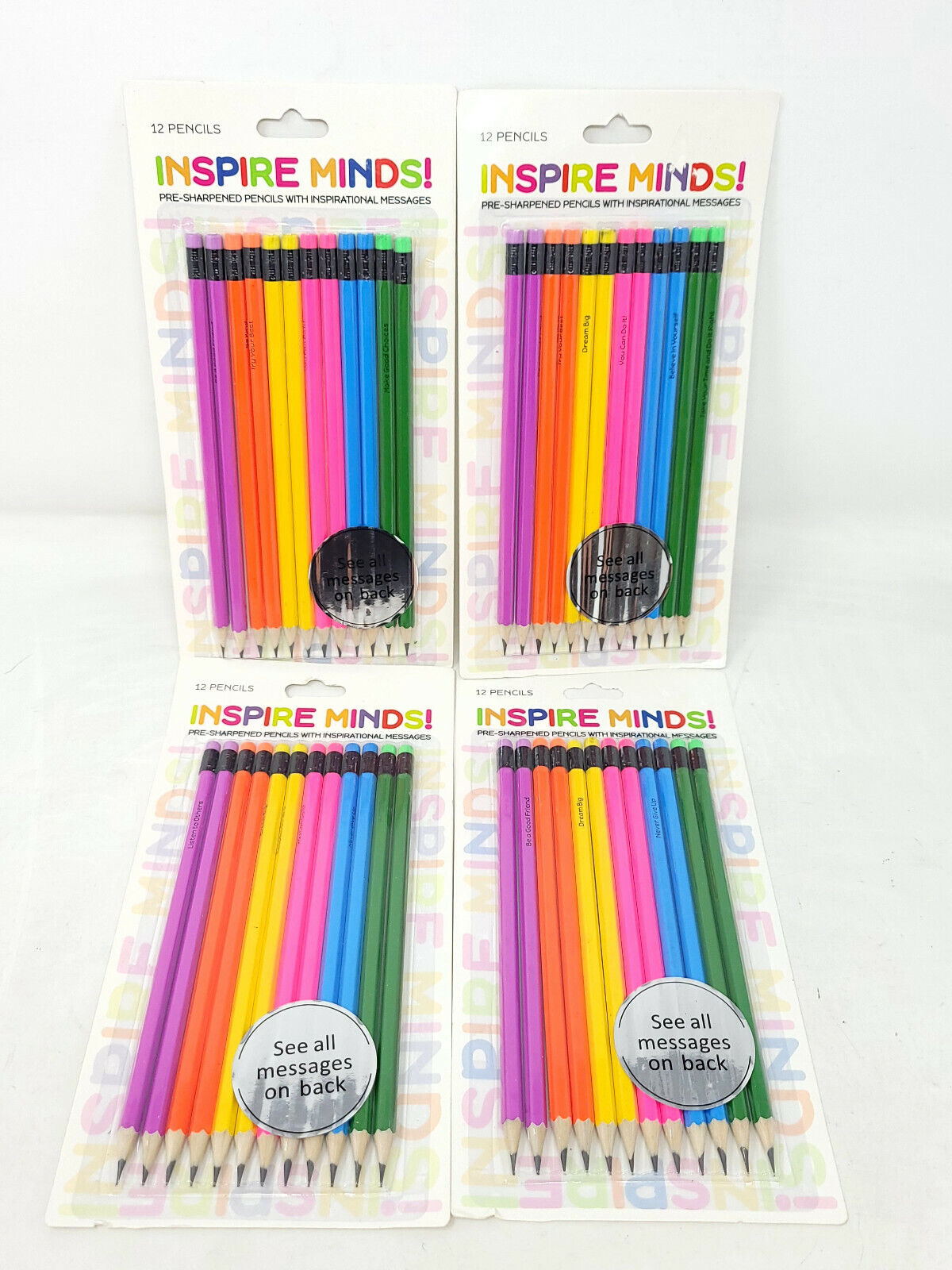 4x Inspire Minds Pencils 12 Pcs No. 2 HB Colorful Sharpened NEW Inspirational