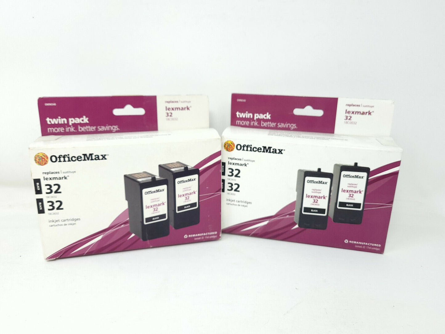 Lot 2x LEXMARK 32 Black Inkjet Cartridge, Twin Pack, OfficeMax, Remanufactured