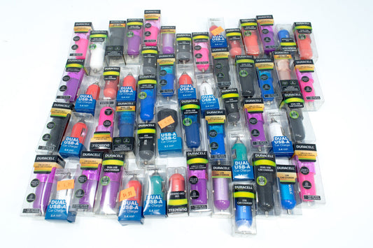 54x Wholesale Lot of Duracell/Vivitar Car Charger Lot - Single, Dual, A, C - NEW