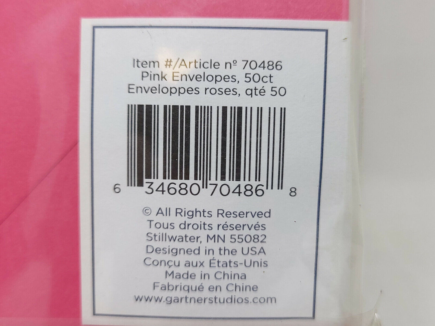 Gartner Studio 50 Envelopes Pink - 4.25 x 9.25 inches - NEW