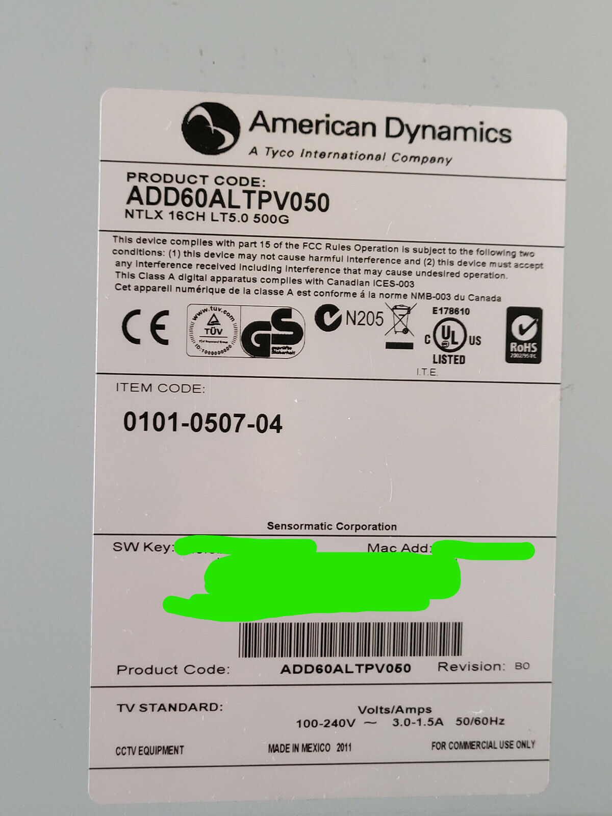 American Dynamics ADD60ALTPV050 Video Suveillance System - 500GB - READ - 1