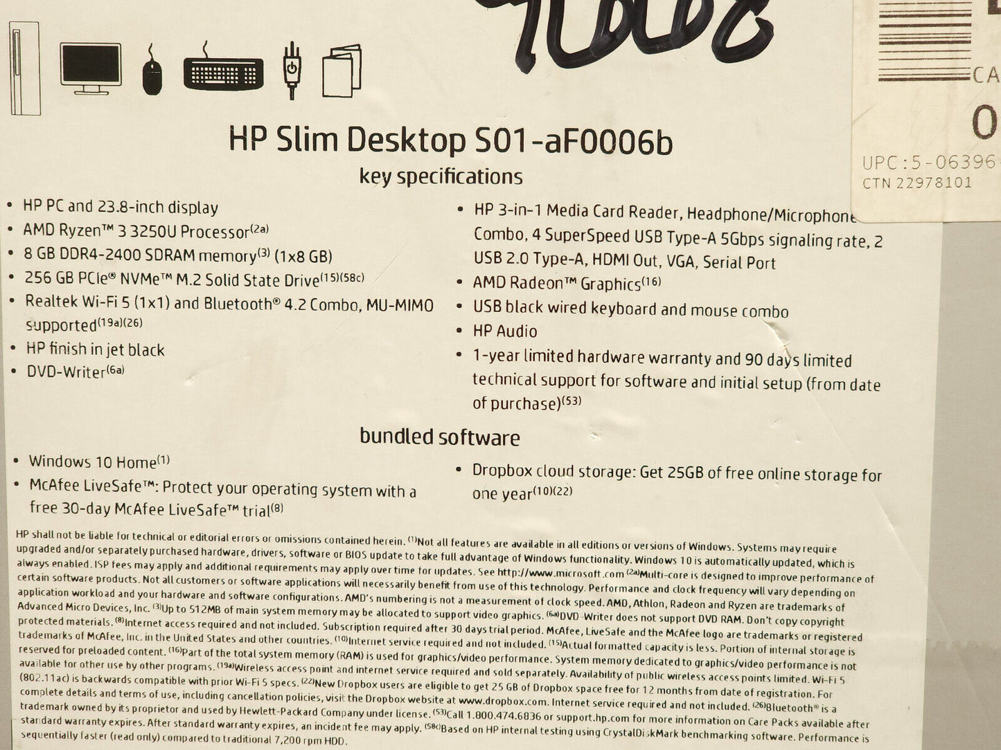 HP Slim Desktop PC/Monitor Combo - S01-aF006b - AMD Ryzen 3, 8GB, 256GB NVME SSD