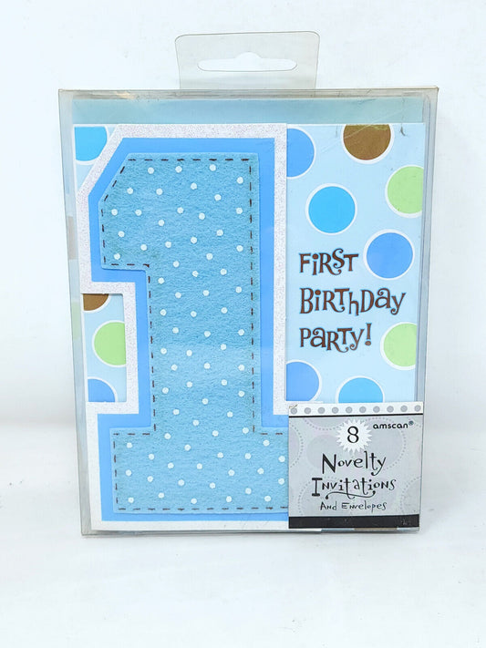 8 PACK Cards & ENVELOPES  "First Birthday Party" -  5"x6.5" - NEW