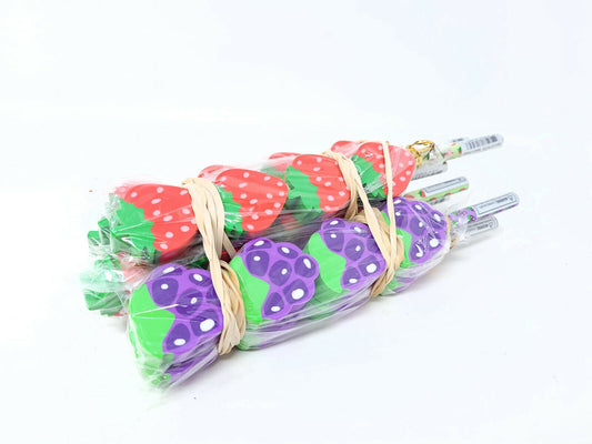 6 quirky pencil Strawberry/Blackberry wooden pencil with 4x erasers each