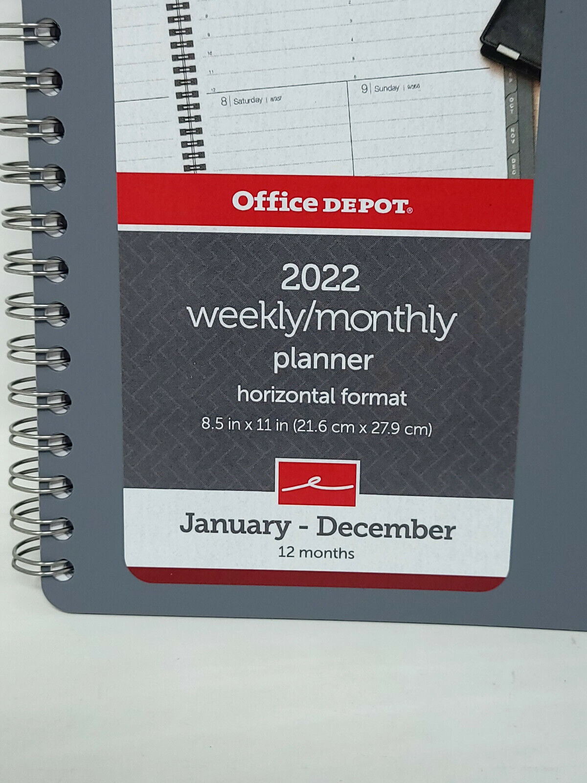 Office Depot 2022 Weekly/Monthly Planner Horizontal Format 8.5x11 - Grey - NEW