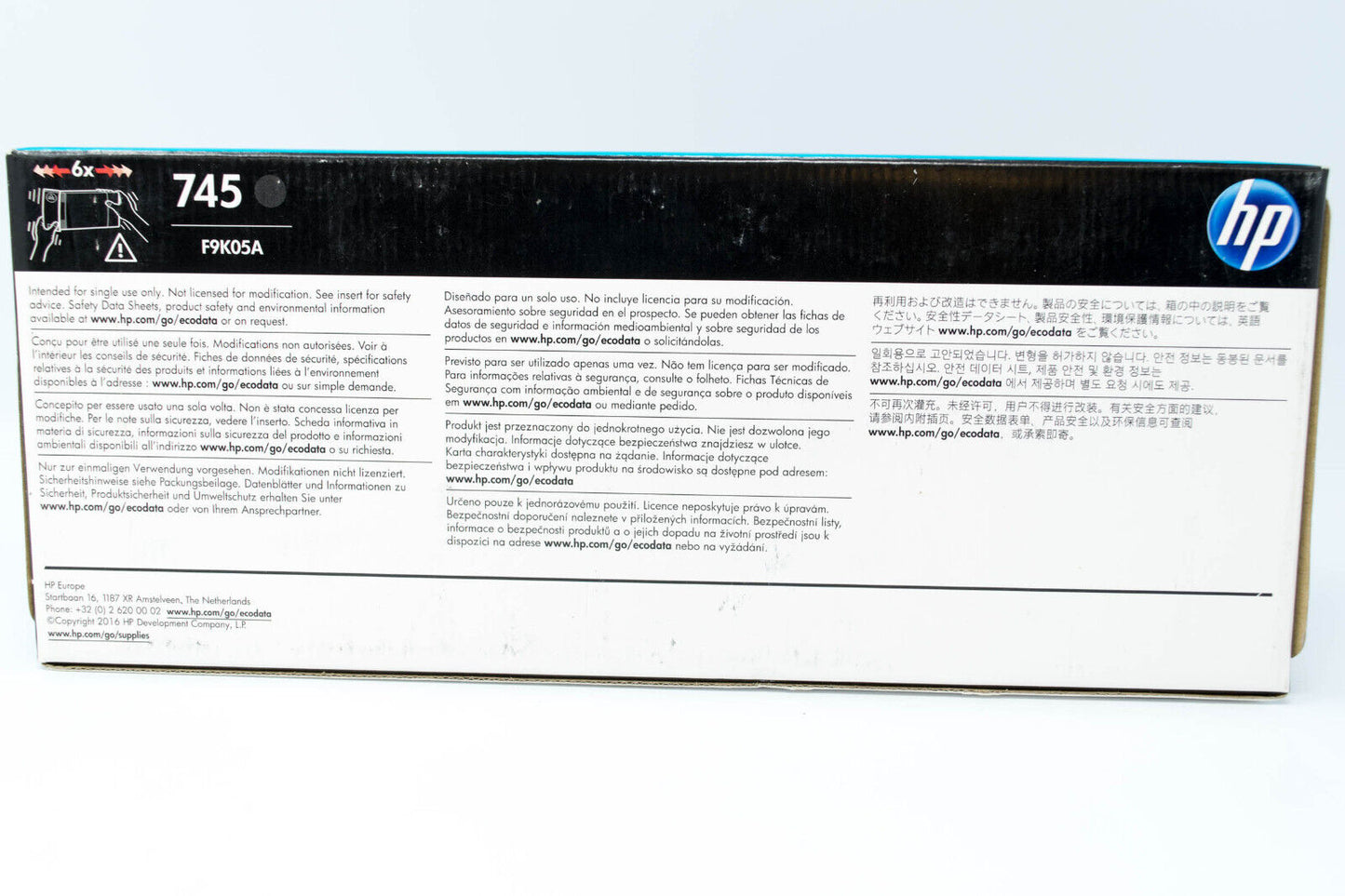 HP 745 300-ml DesignJet Matte Black Ink Cartridge, F9K05A - NEW - EXP: JUL 2022