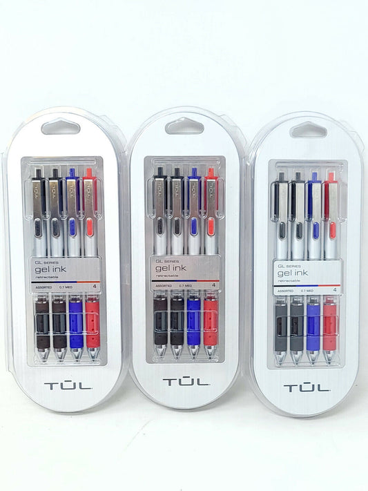 3x TUL Gel Ink Pens Assorted 0.7 Medium Point - Black, Blue, Red - New