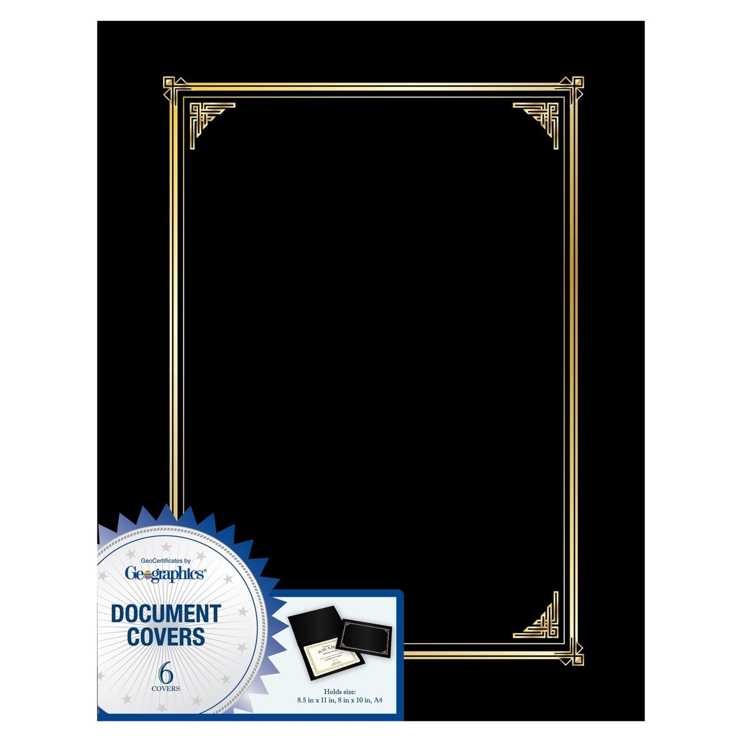 Geographics Classic Linen Certificate/Document Covers, 12.5” x 9.75”, Black (...