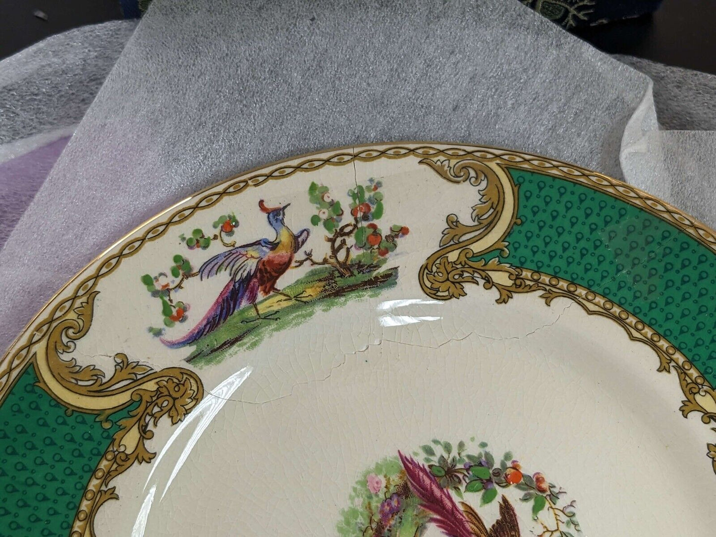 Detailed Myott "Chelsea bird" 12 plate set-2 bonus tea cup plates-1 Broken plate