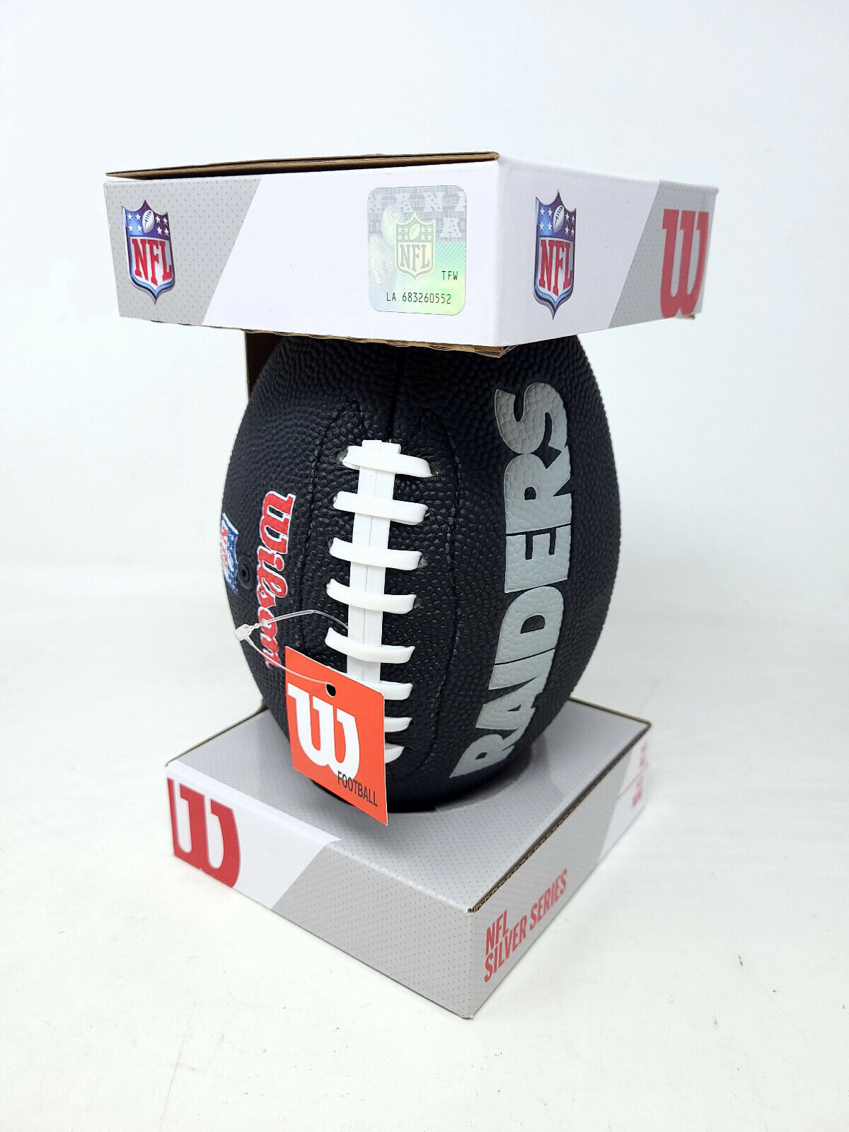 WILSON RAIDERS NFL SILVER SERIES MINI FOOTBALL BLACK - New in Box