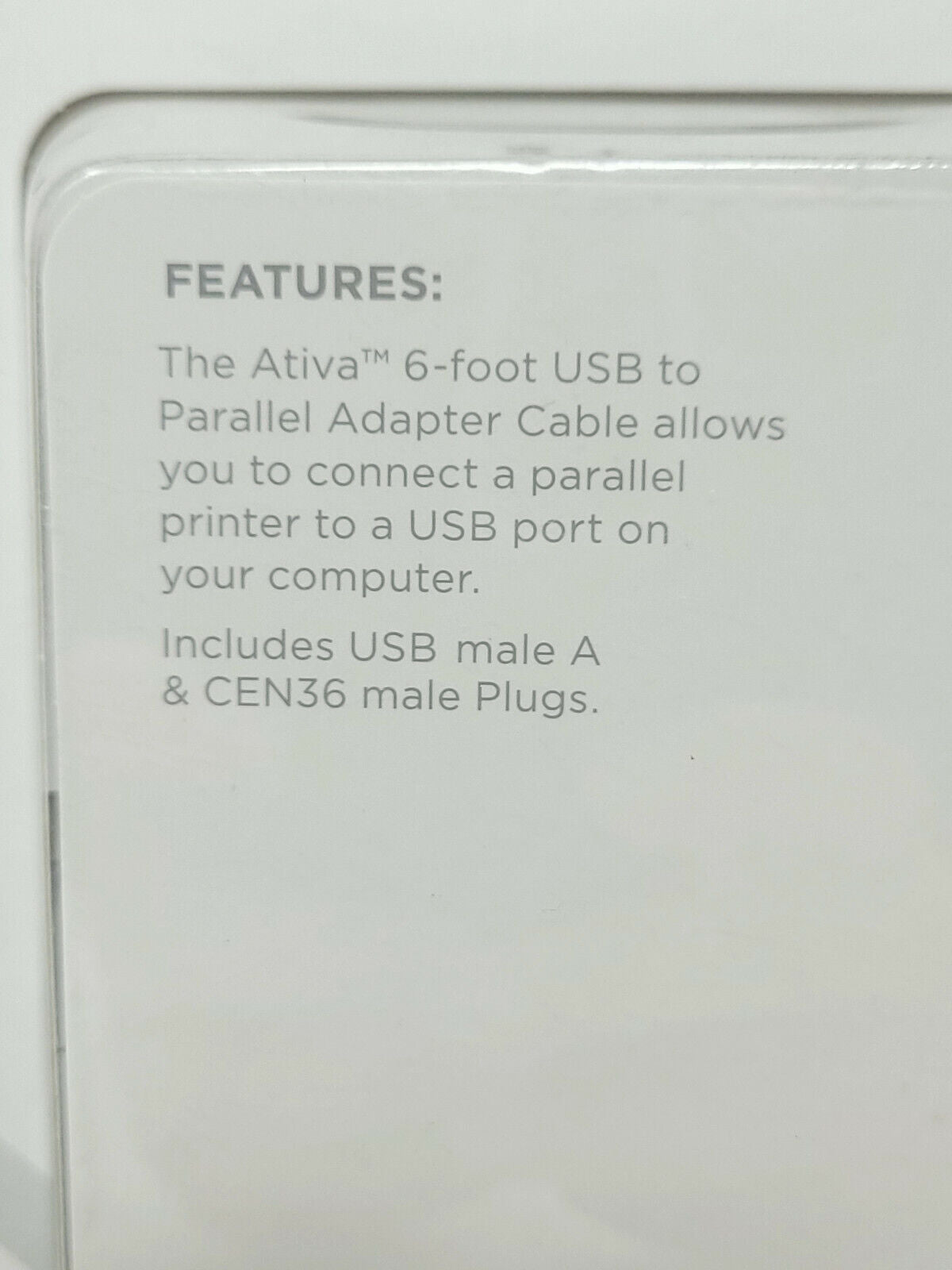 Ativa 6FT USB 2.0 To  Parallel Adapter Printer  Cable, 6'  828-565 - NEW in box