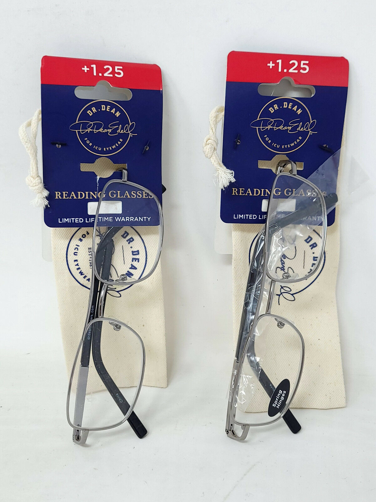 2x Dr. Dean  Reading Glasses - Double Bridge Frame with sleeve  - +1.25 - NEW