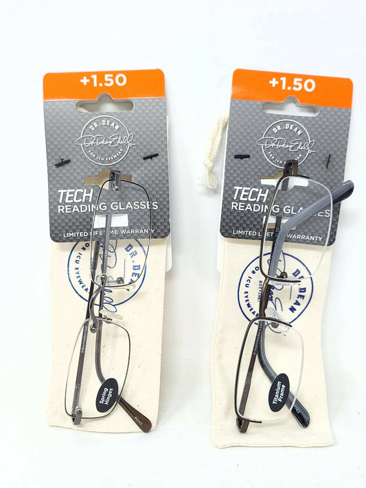 2x Dr. Dean TECH Reading Glasses - Mixed Frame with sleeve  - +1.50 - NEW