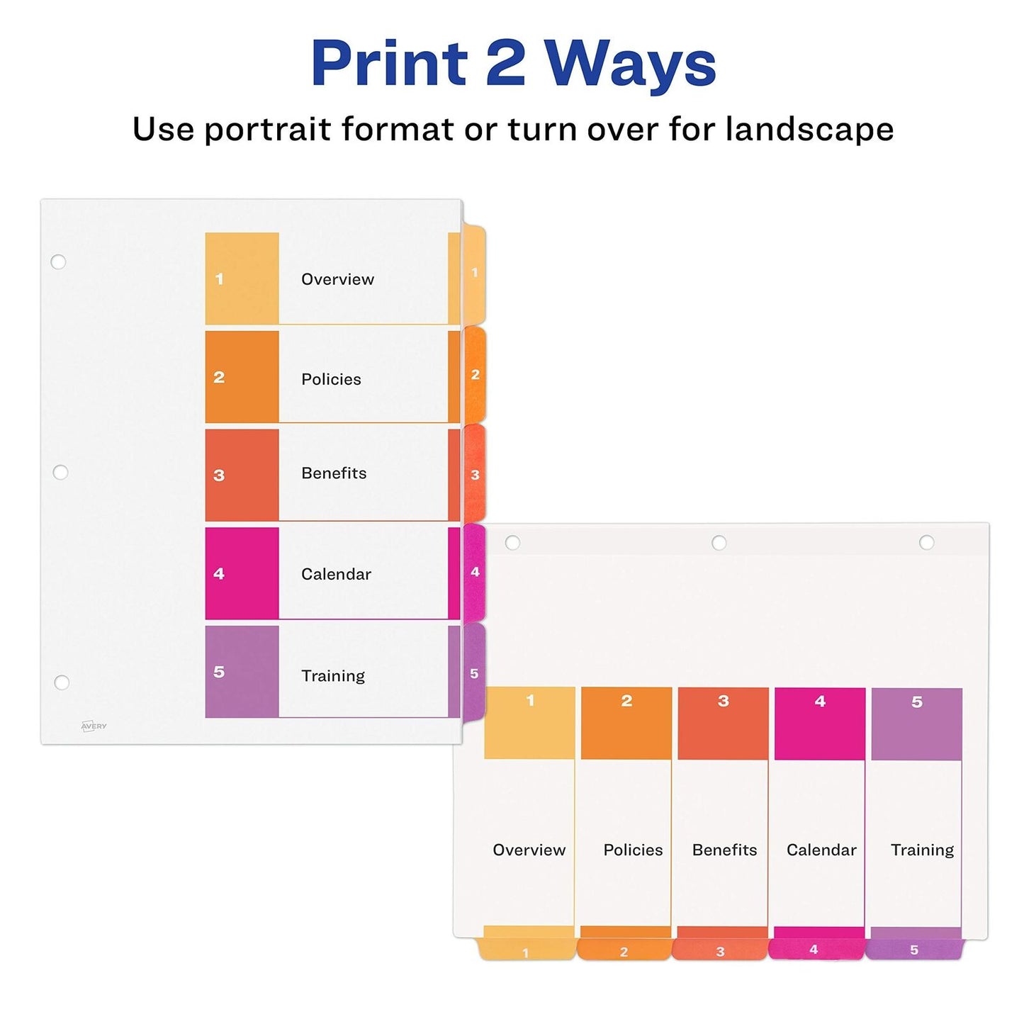 Avery 5-Tab Dividers Customizable Table of Contents, Multicolor, 1 Set (11131)