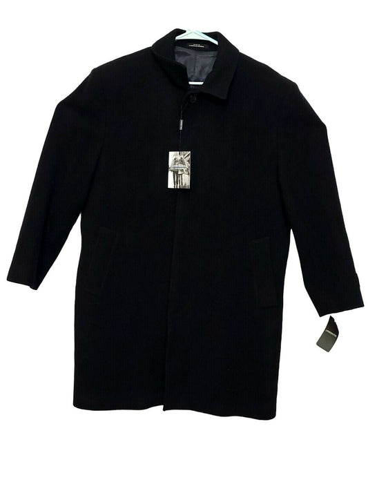 Authentic- London Fog Mens Coat Black Size 40S Button-Front Collar -NEW Tags