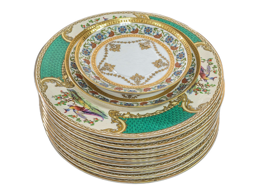 Detailed Myott "Chelsea bird" 12 plate set-2 bonus tea cup plates-1 Broken plate