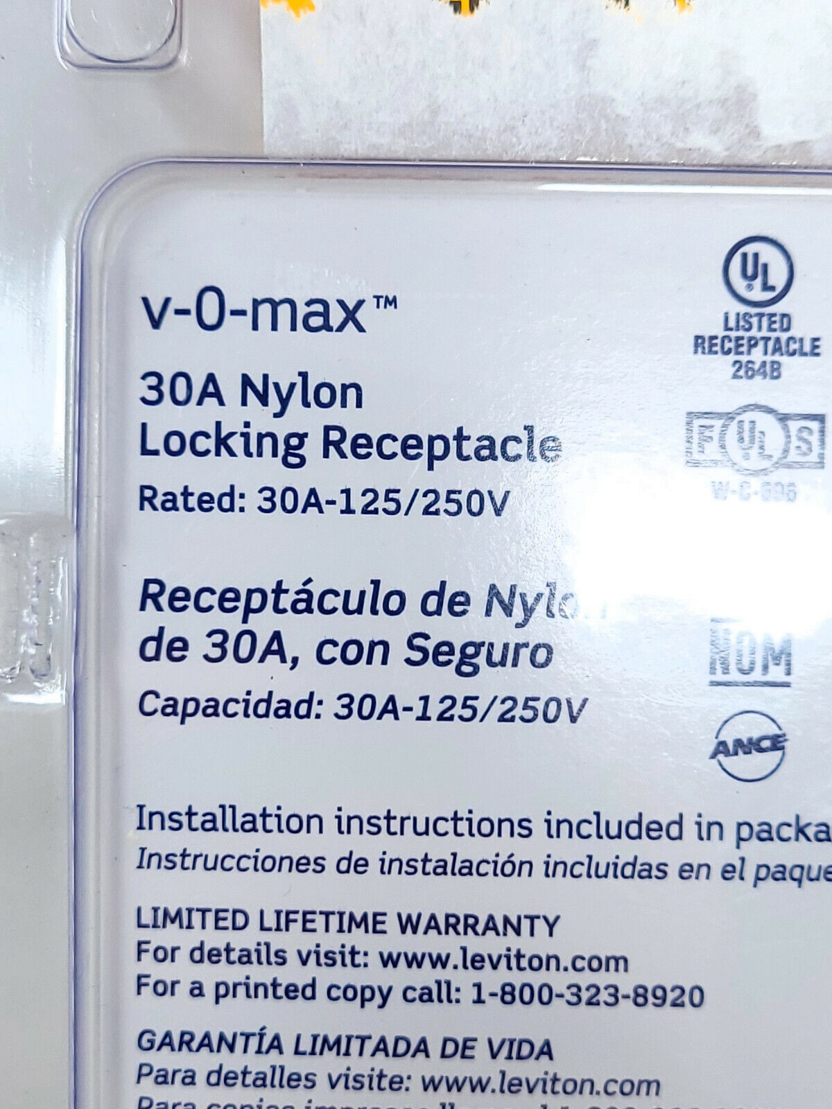 Leviton Plus+ Pro V-0-Max Locking Receptacle 30A-125/250V 2710-CS 3P/4W - OB