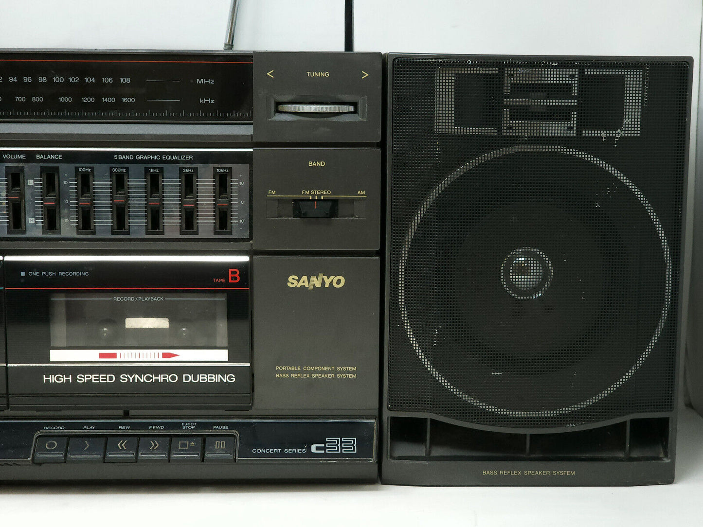 Sanyo C33 Boombox  Dual Tape Deck AM/FM Radio Tested - NEEDS BELTS FOR TAPE