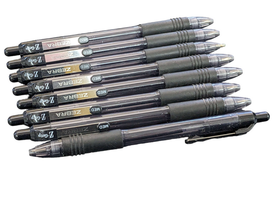 8x lot of Retractable-Black ink-Zebra pens-medium Z-grip