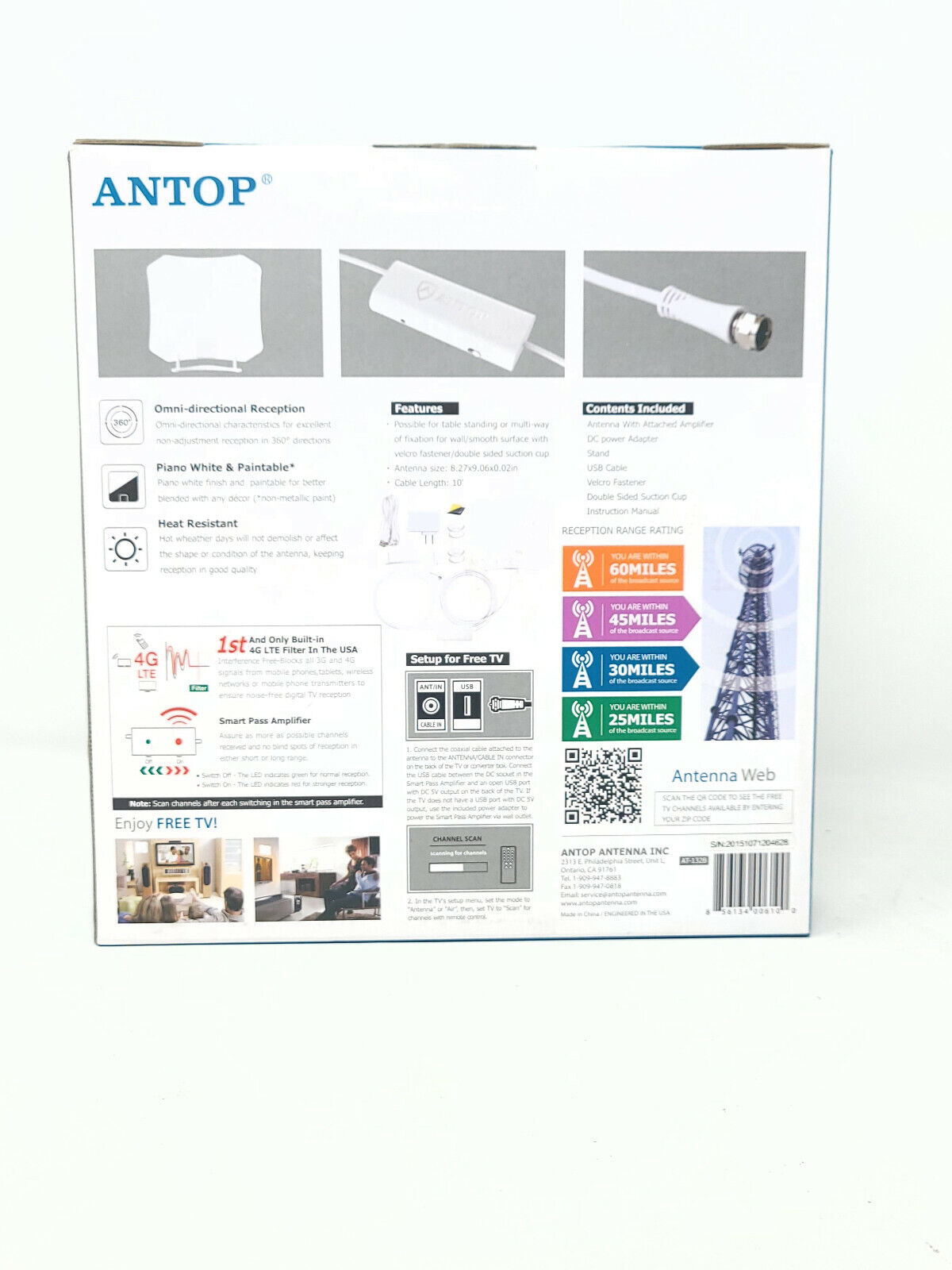 ANTOP AT-132 Paper Thin High Gain Indoor TV Antenna, 30 Mile Long Range - NEW