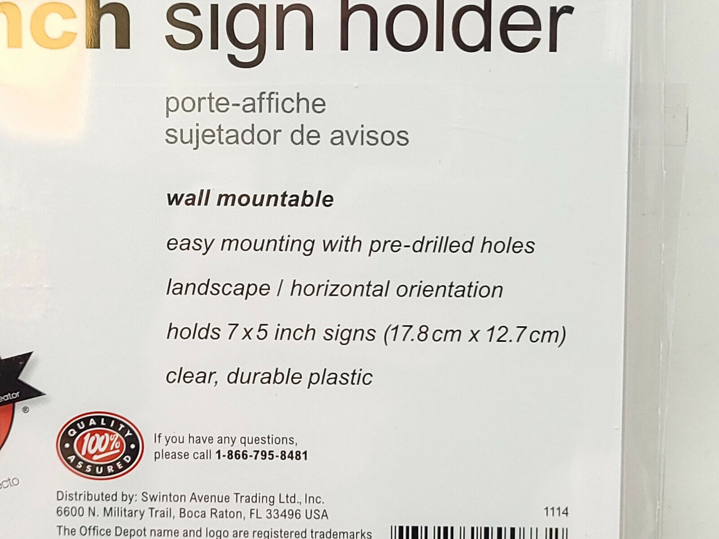 4x Office Depot Clear Acrylic Wall Display Sign Holder 7" x 5" Mountable - NEW