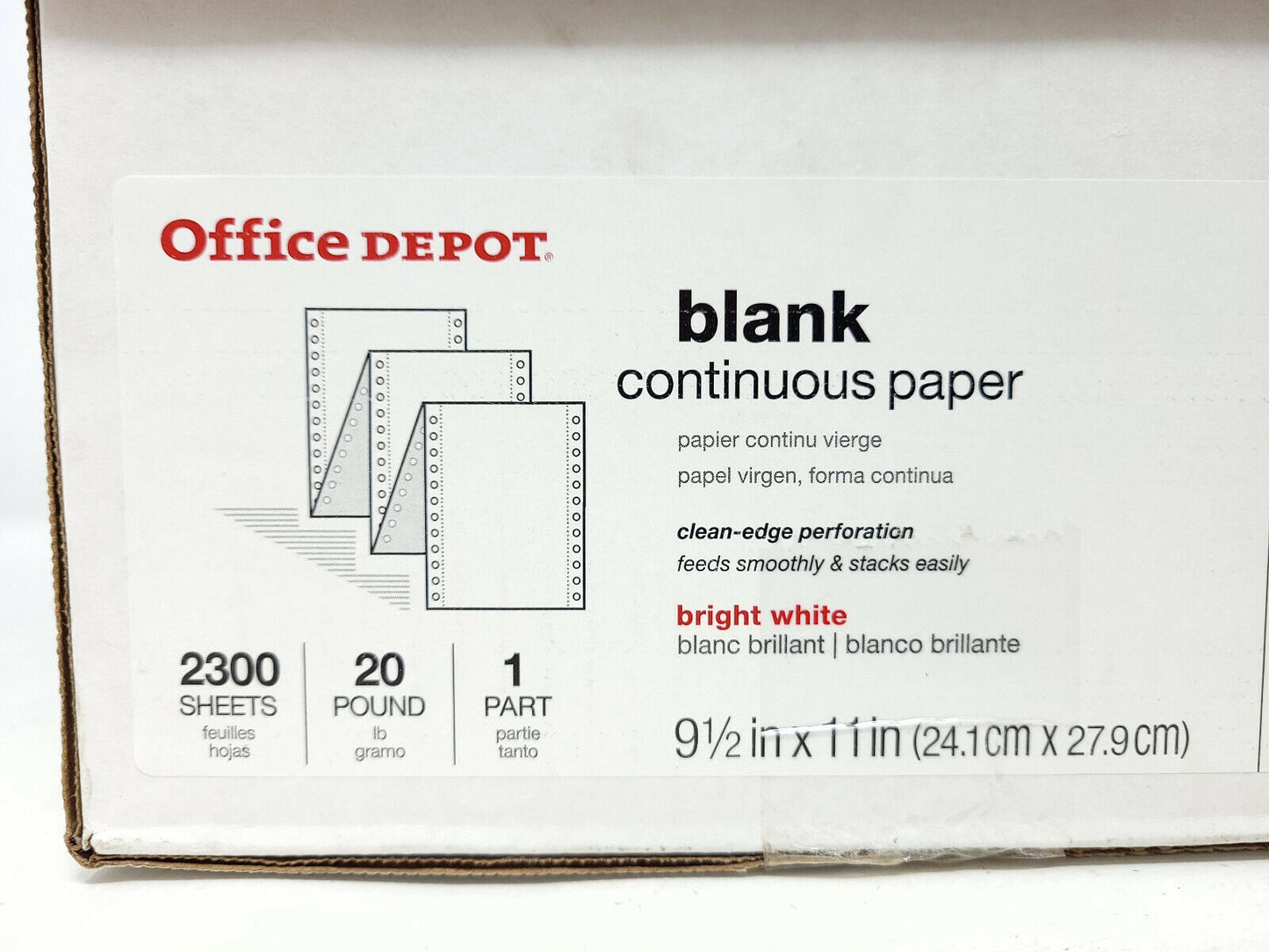 Continuous Computer Paper, 1 Part, 9.5"x11", 20 Lb, White, Box of 2300 - NEW