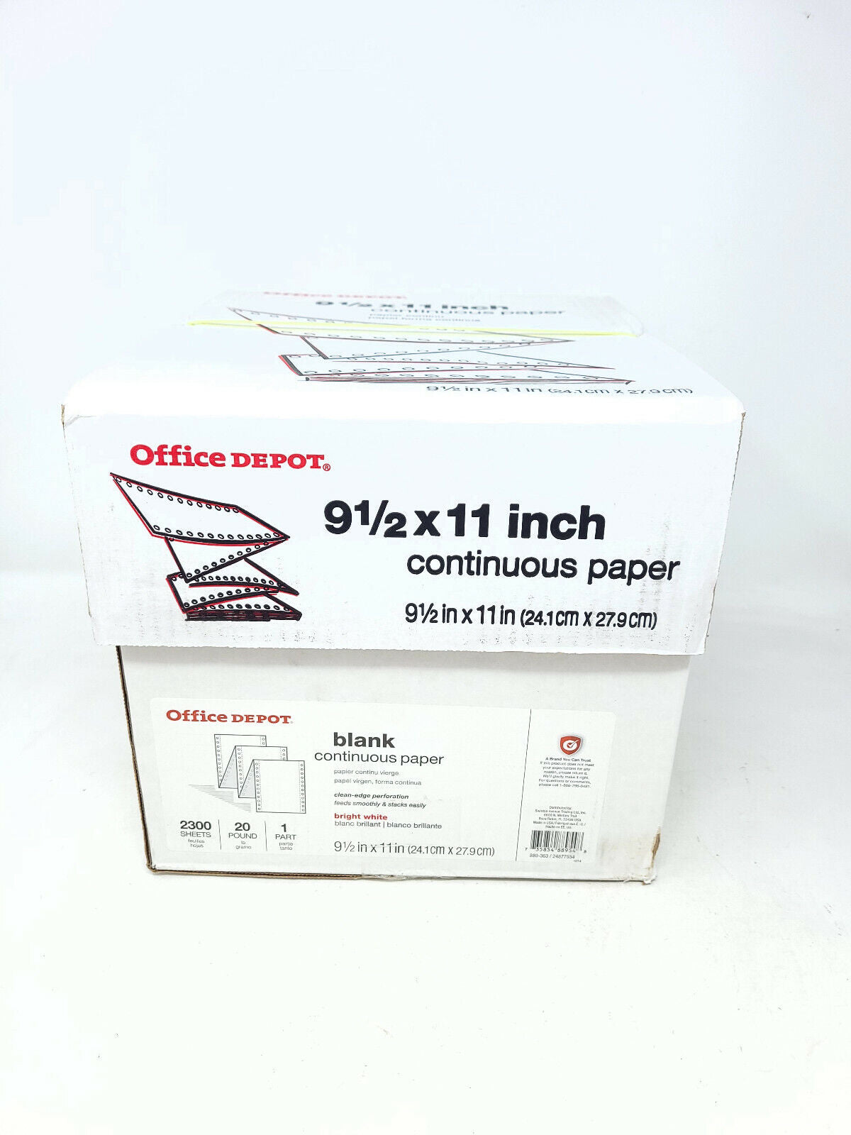 Continuous Computer Paper, 1 Part, 9.5"x11", 20 Lb, White, Box of 2300 - NEW