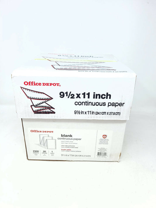 Continuous Computer Paper, 1 Part, 9.5"x11", 20 Lb, White, Box of 2300 - NEW