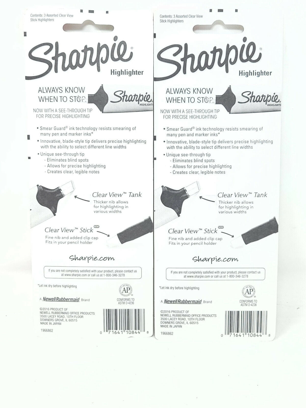 Lot of 2x Sharpie Clear View Stick Highlighters 3/Pkg-Yellow, Blue & Orange -NEW