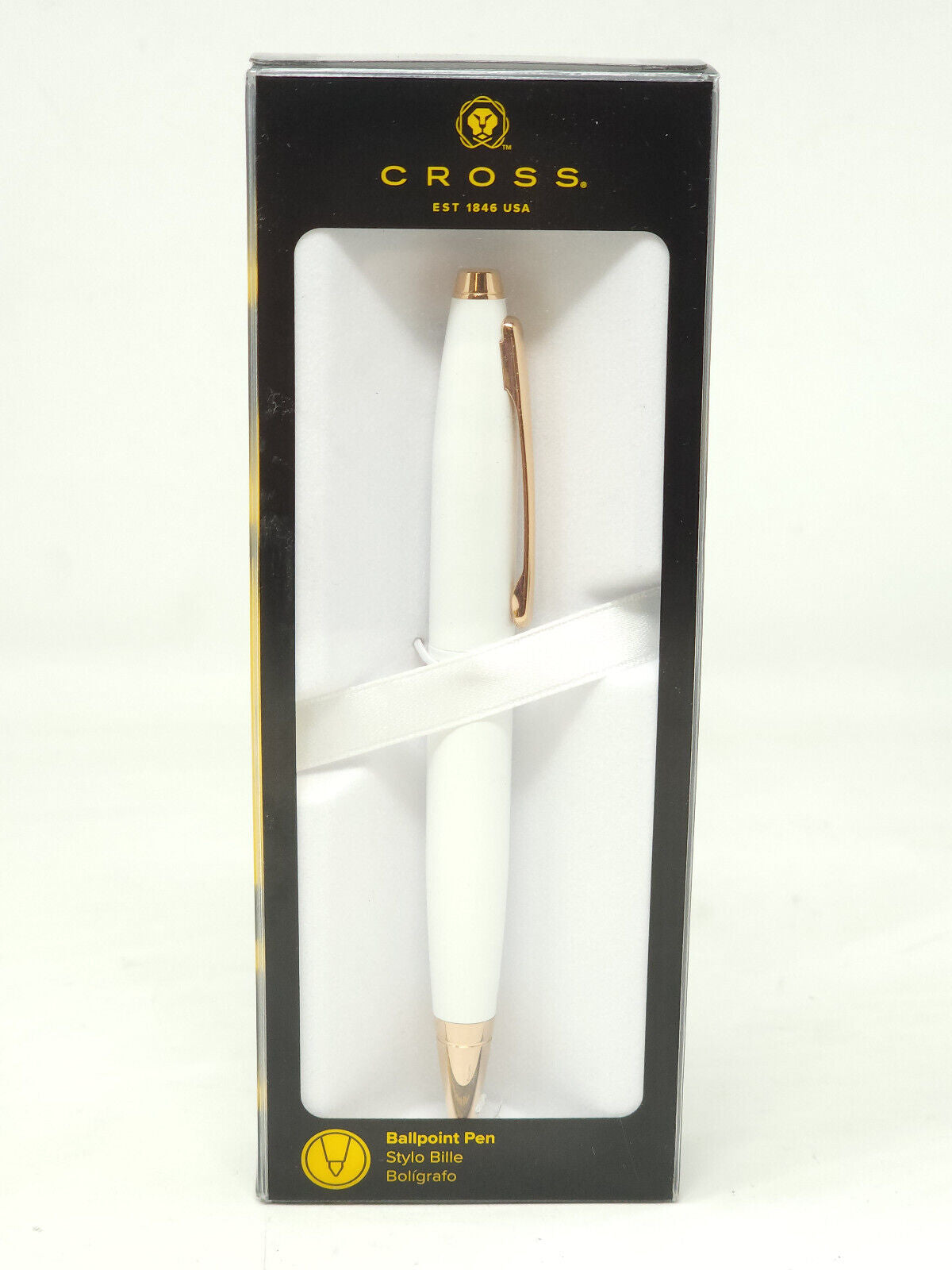 Cross Calasis Ballpoint Pen -Pearlescent White Lacquer with Rose Gold Trim -NEW2