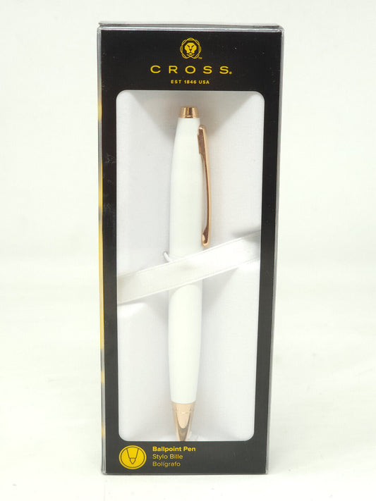 Cross Calasis Ballpoint Pen -Pearlescent White Lacquer with Rose Gold Trim -NEW2