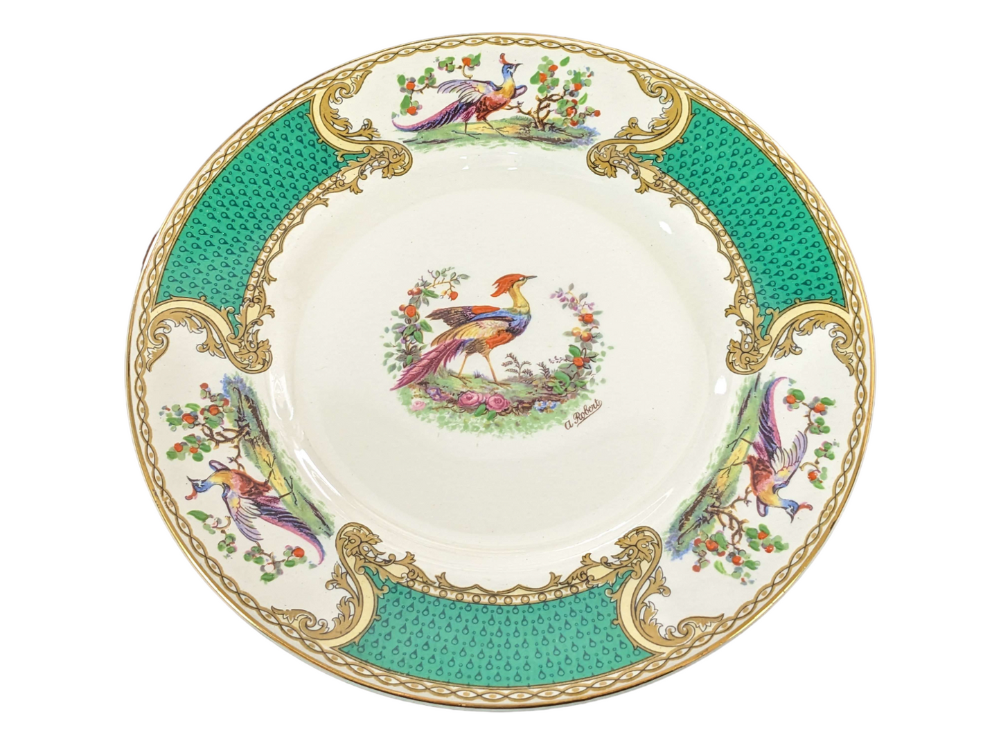 Detailed Myott "Chelsea bird" 12 plate set-2 bonus tea cup plates-1 Broken plate