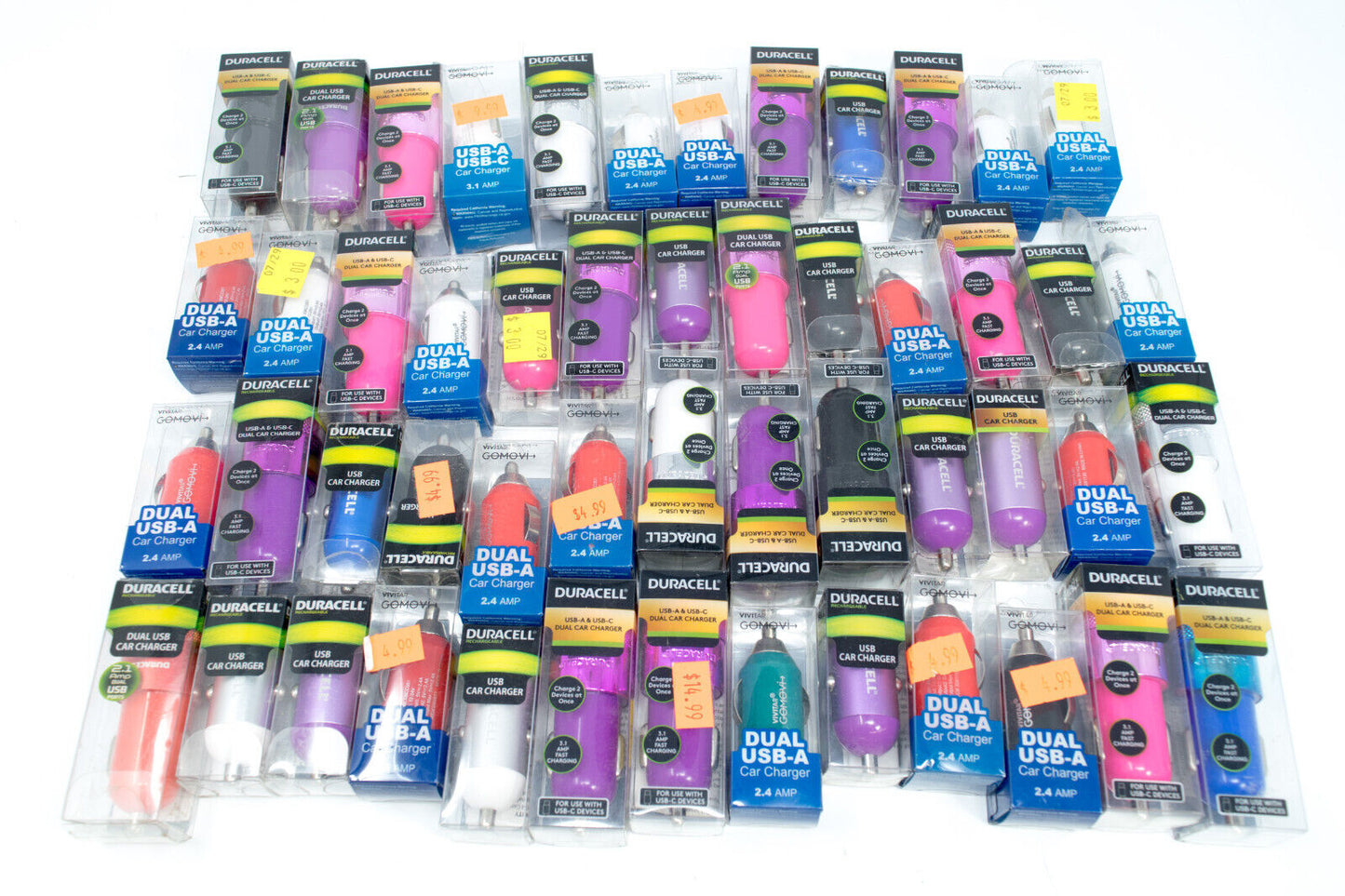 51x Wholesale Lot of Duracell/Vivitar Car Charger Lot - Single, Dual, A, C - NEW