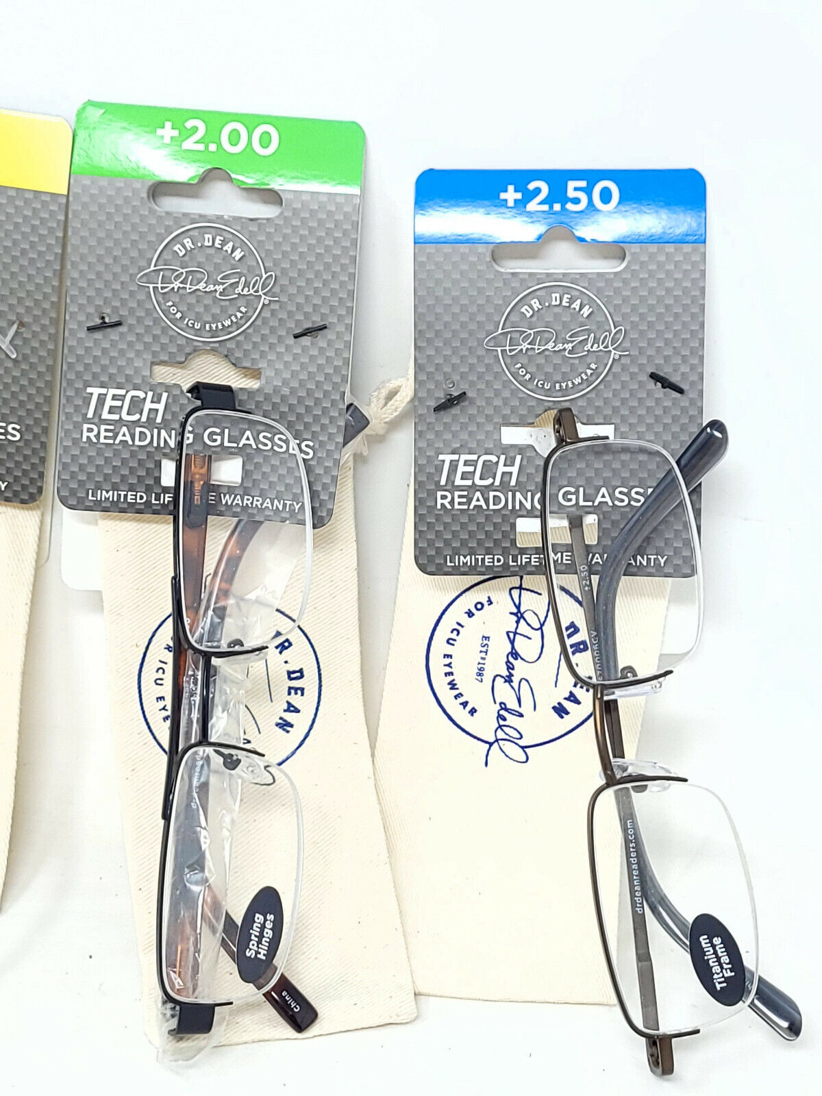 4x Dr. Dean TECH Reading Glasses - Mixed Frame with sleeve  +1.50/.75/2/2.5  NEW