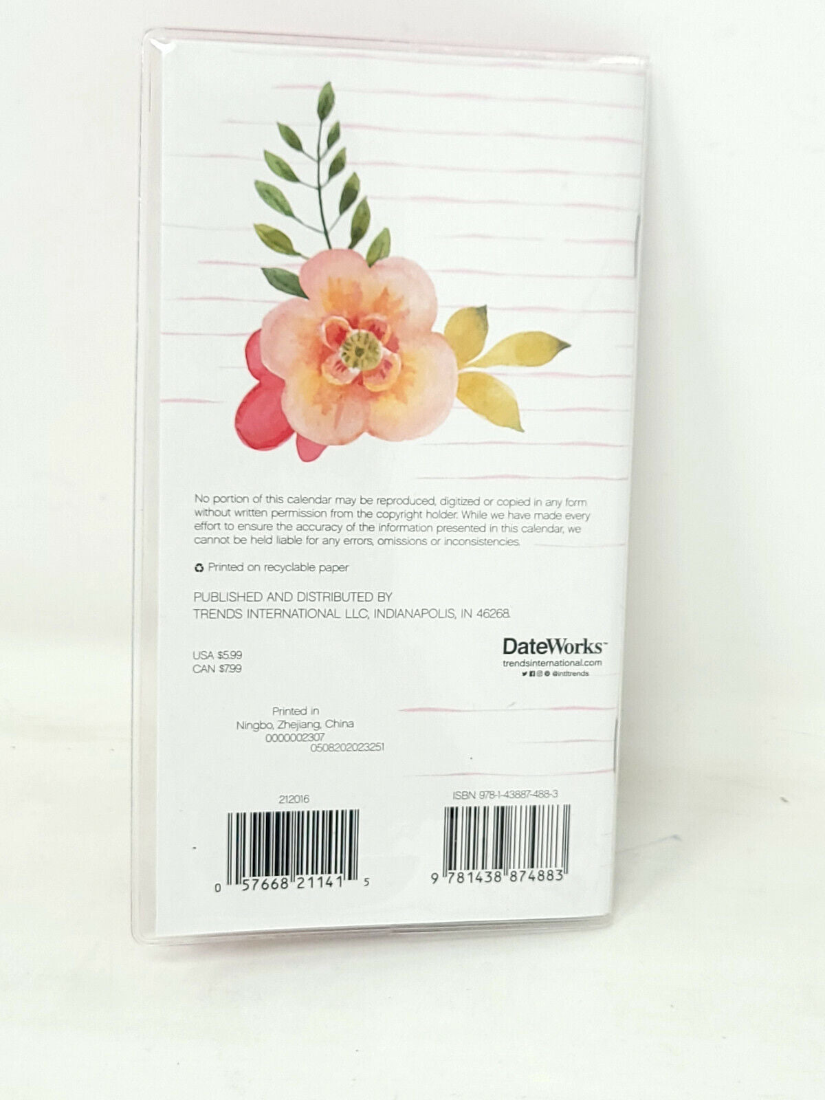 2021-2022 Pocket Planner Monthly Calendar "Flowers & Lines"  6.75x3.75" - NEW