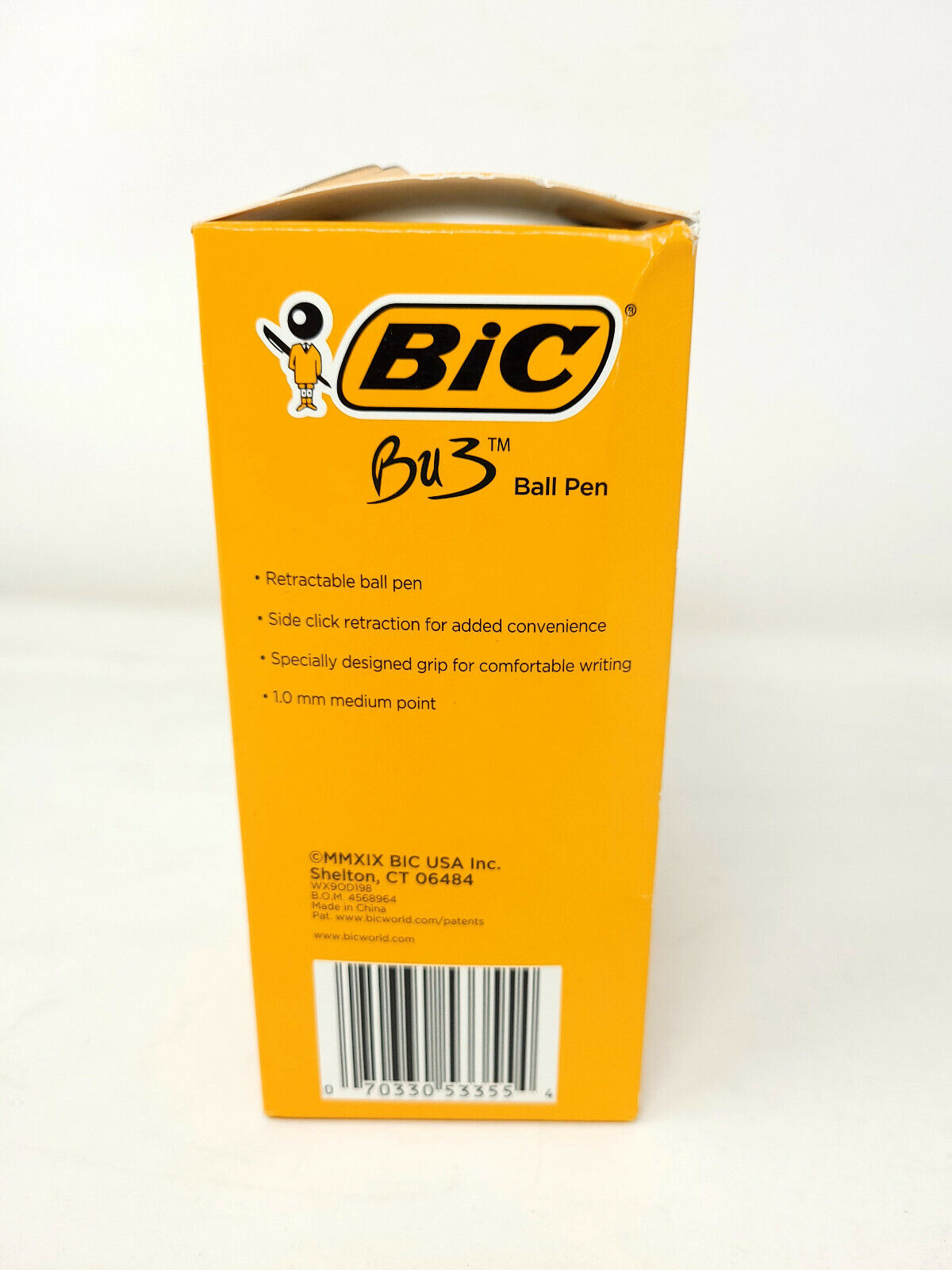 BIC BU3 Retractable Ball Pen with Grip, 1 mm Medium Tip, Black, Blue, Red - 36