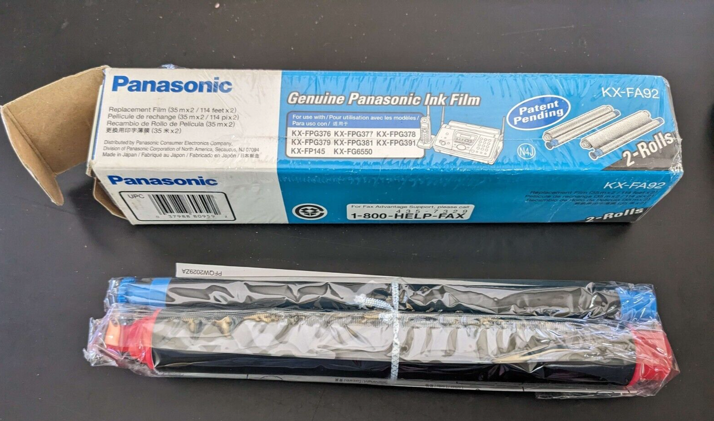 Genuine Panasonic Fax Ink Film KX-FA92 (2 Rolls) - Brand New in Box