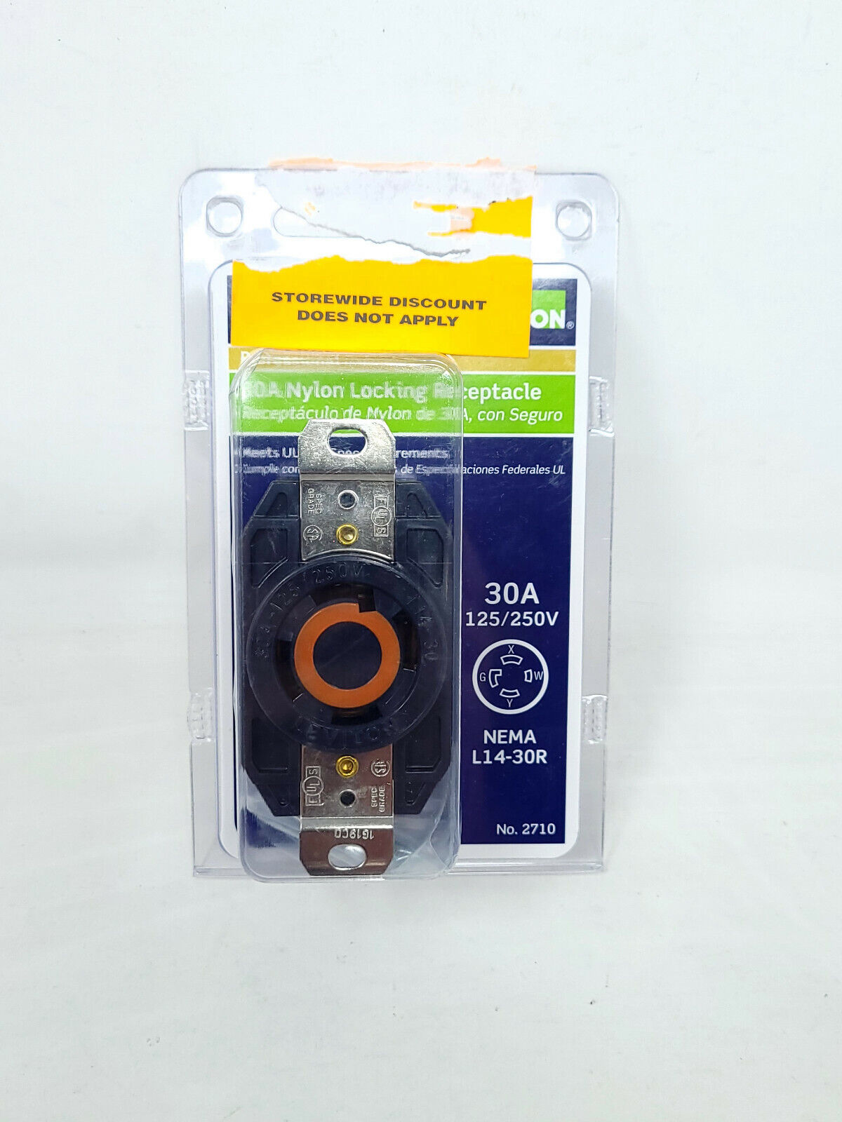 Leviton Plus+ Pro V-0-Max Locking Receptacle 30A-125/250V 2710-CS 3P/4W - OB