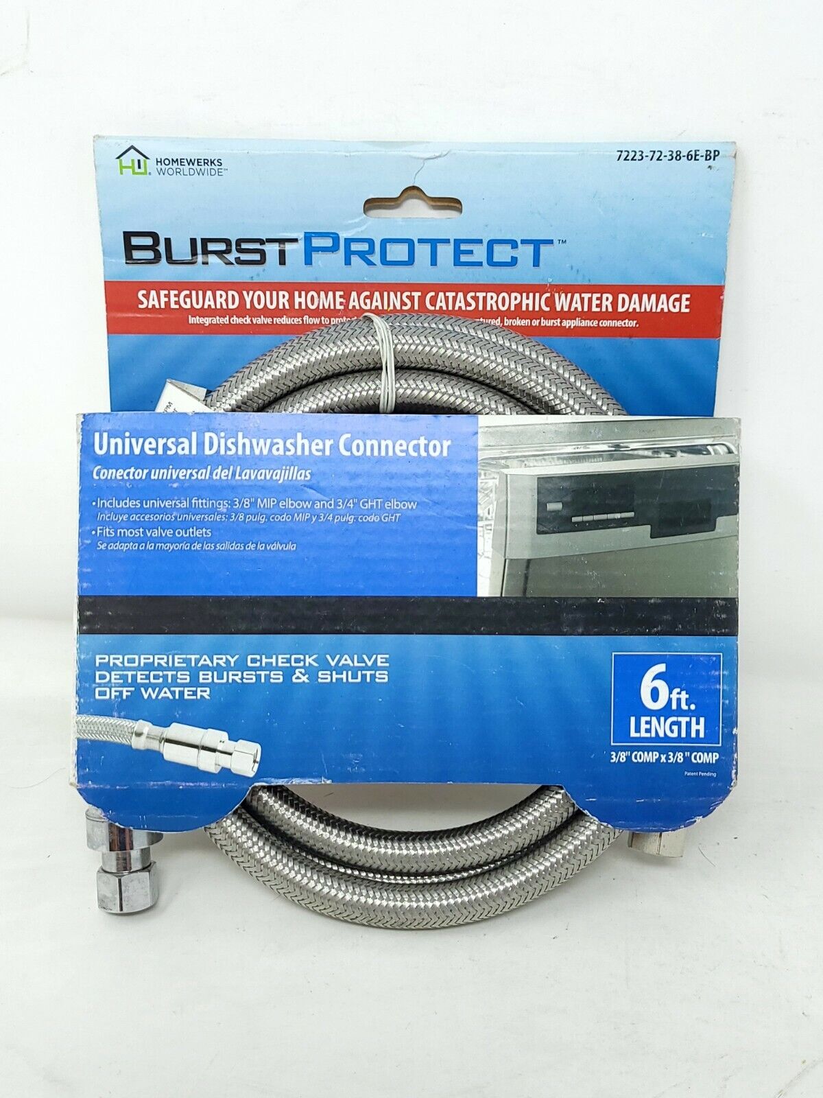 3/8 in. x 3/8 in. x 72 in. Universal SS Dishwasher Connector by Burst Protect