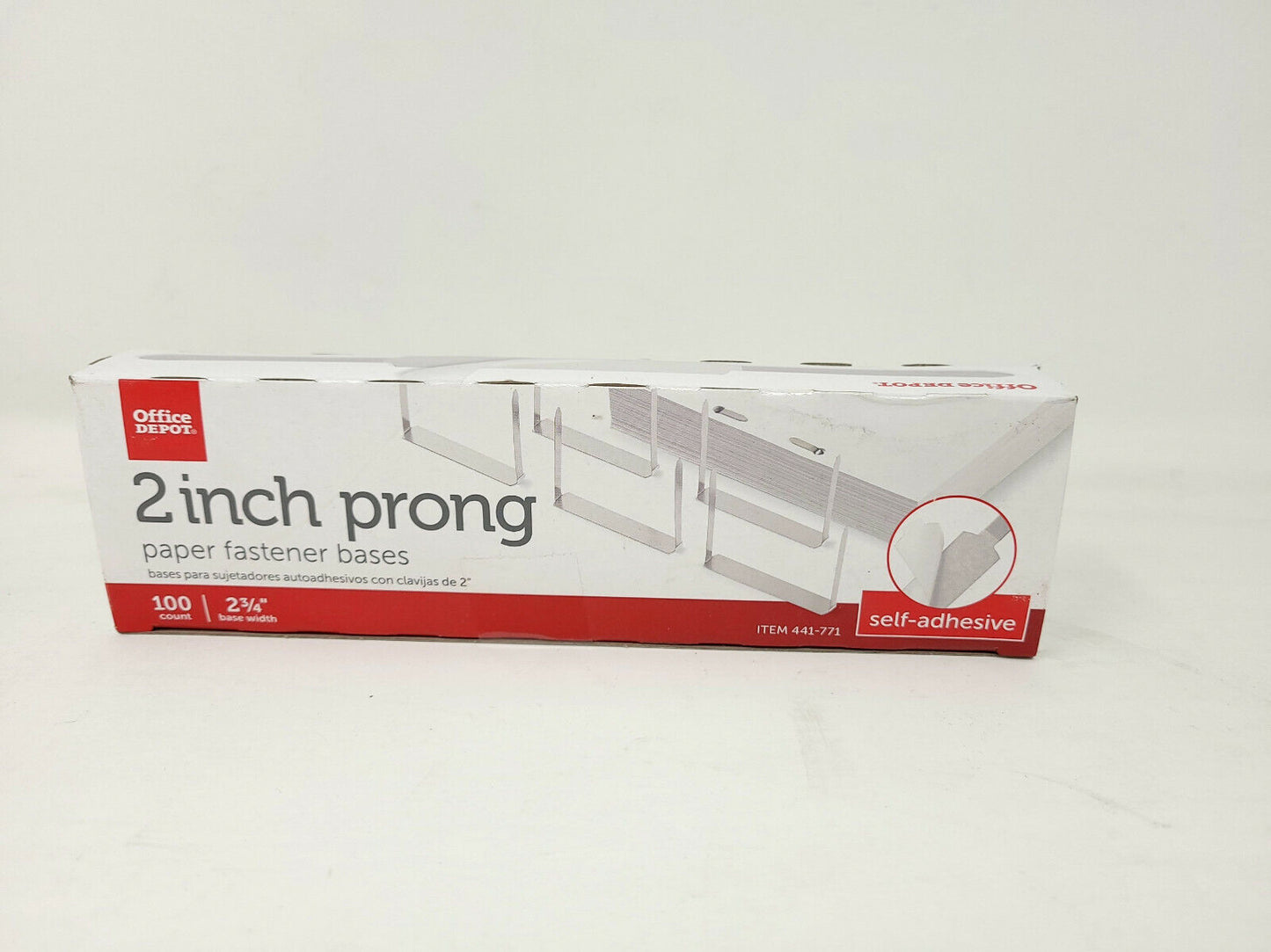 Office Depot Brand Self-Adhesive Prong Fasteners, 2" Capacity, Box Of 100