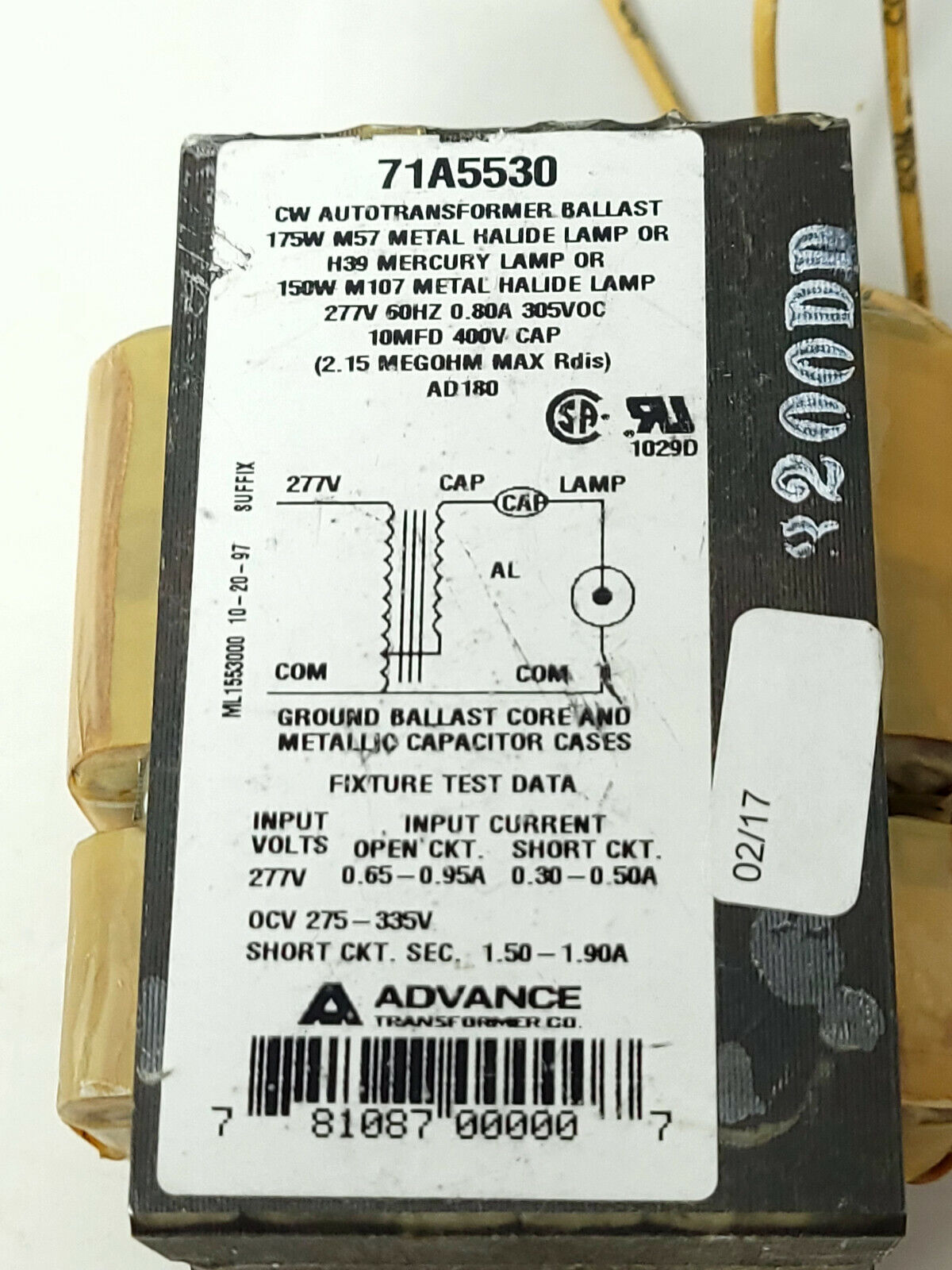 Advance 71A5530  175-Watt Metal Hallide -Mercury 277V Ballast Kit - NEW OPEN BOX