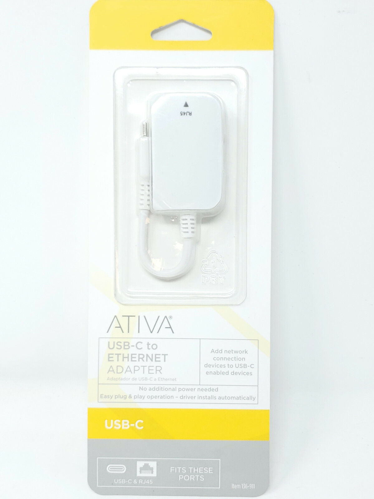 ATIVA USB-C to Ethernet Adapter - Item Number 136-911 - New in Box