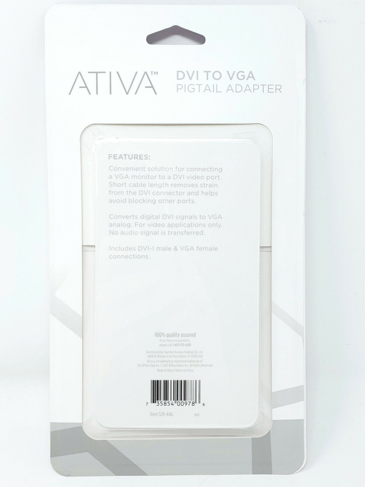 ATIVA DVI to VGA Pigtail Adapter - Item 529-446 - New in Box