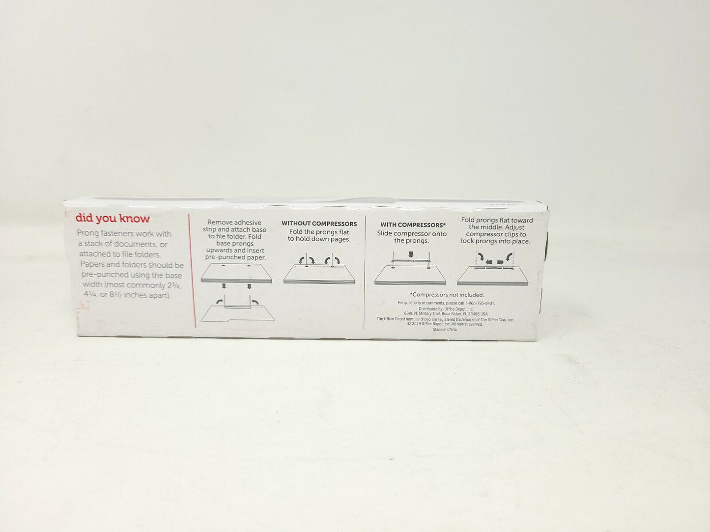 Office Depot Brand Self-Adhesive Prong Fasteners, 2" Capacity, Box Of 100