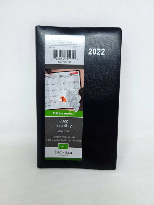 2022 Office Depot - Monthly Planner - Black - Pocket Sized - NEW