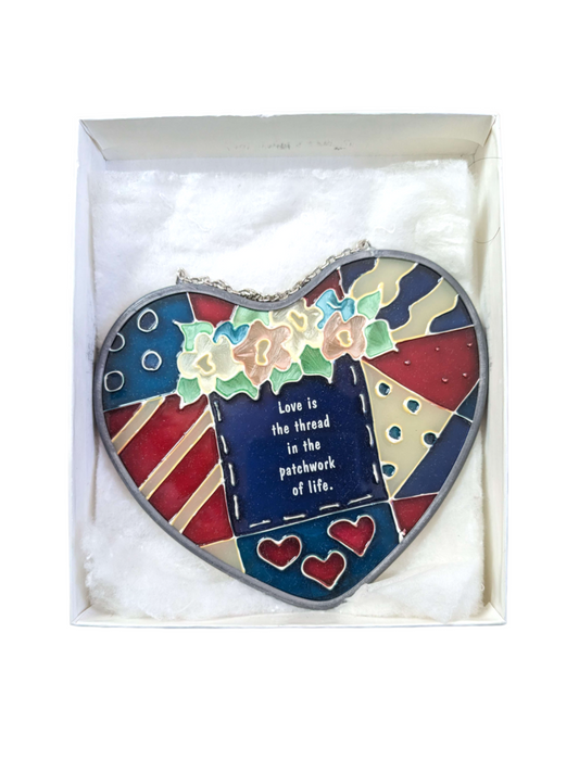 Beautiful stained glass heart-"Love is the thread in the patchwork of life."-New