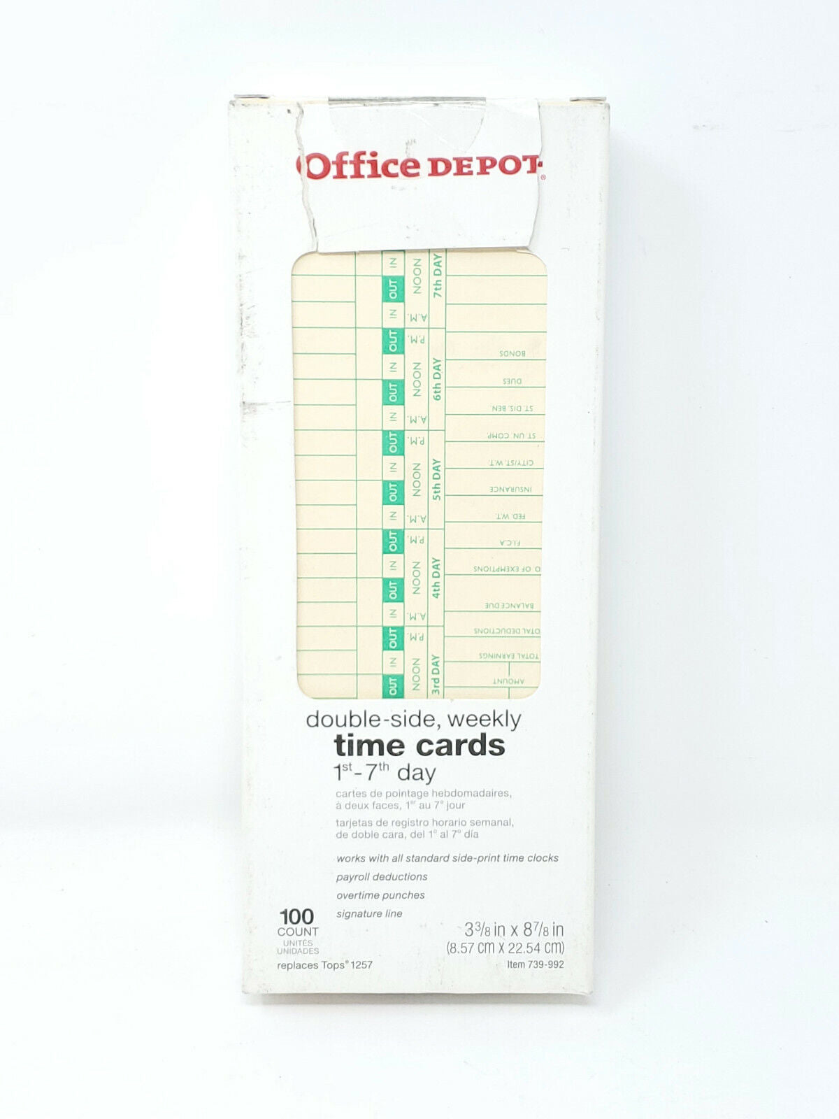 Office Depot Double-Side Weekly Time Cards 1st-7th Day -739-992- Tops 1257 - New