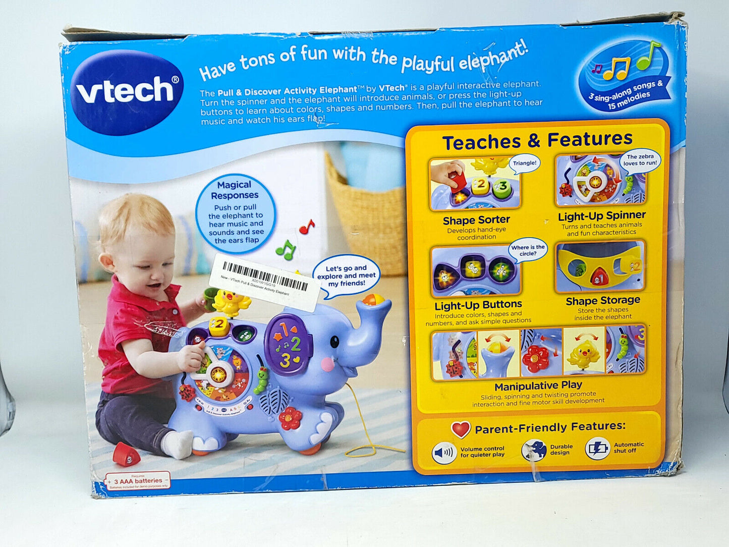 VTech Pull and Discover Activity Elephant Infant Toddler Learning Toy - READ